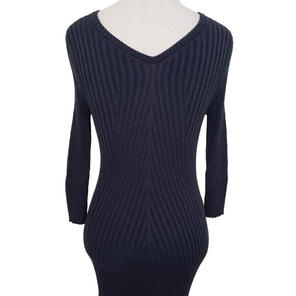Peruvian Connection Dress Womens Size Small Blue Ribbed Knit 3/4 Sleeves Sheath - Picture 8 of 12